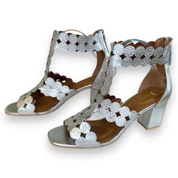 SUDINI NOVARA SILVER OPEN TOE LEATHER HEELS SANDALS BLOCK HEEL WOMEN’S SIZE 8.5 - Picture 4 of 6